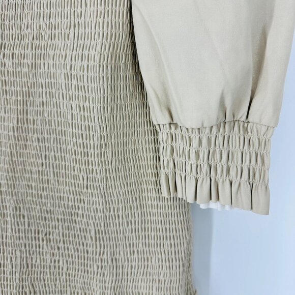 7 For All Mankind Womens Beige Smocked Square Neck Balloon Sleeve Mini Dress L - Picture 7 of 12